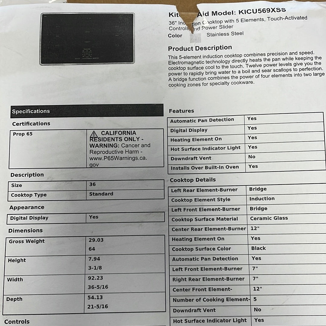 Kitchenaid 36 inch induction cooktop