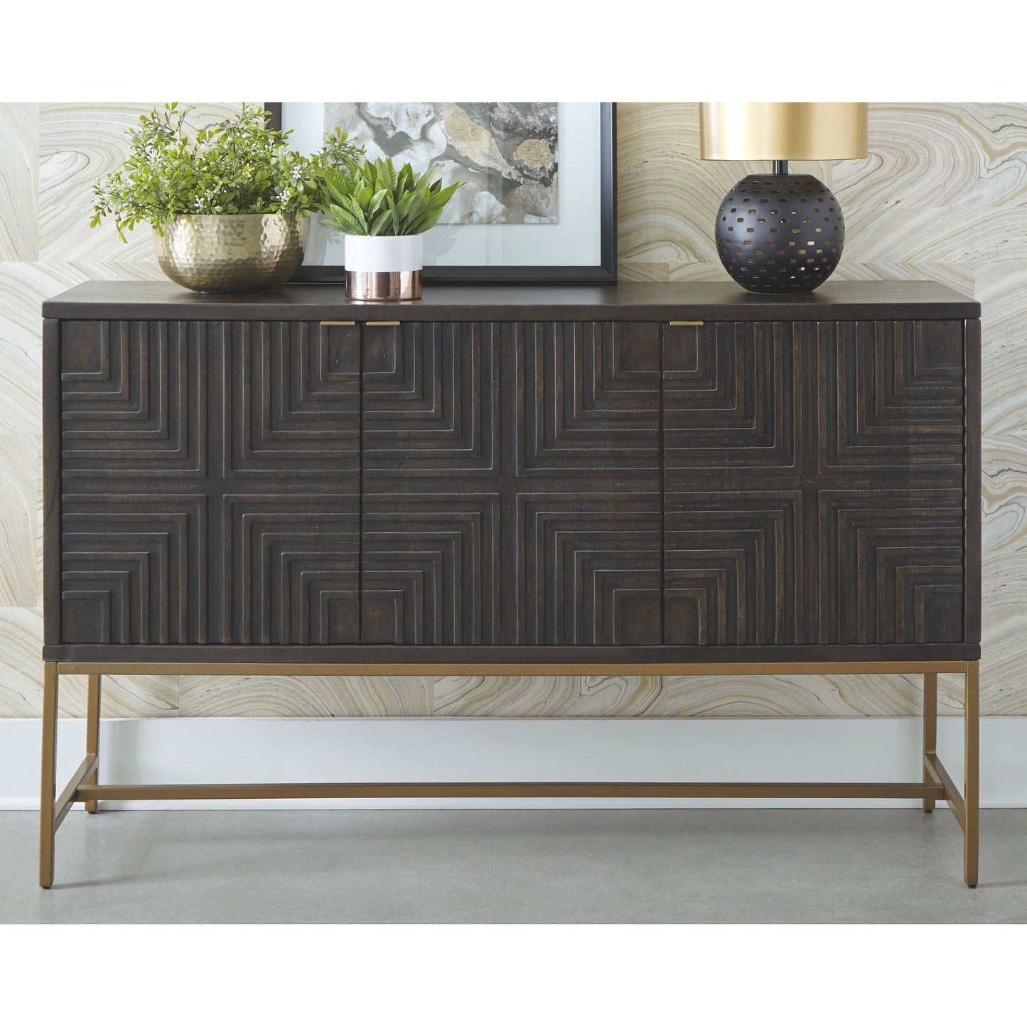Elinmore Accent Cabinet - Brown/Gold Finish