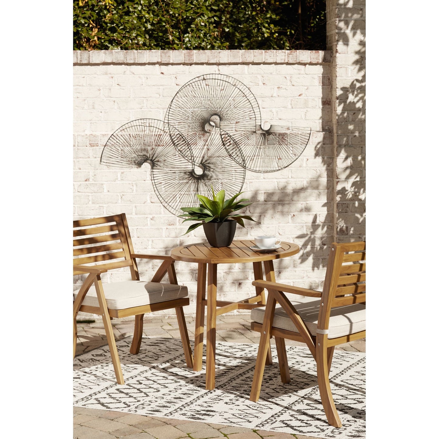 Outdoor Vallerie Table and Pair of Chairs Brown