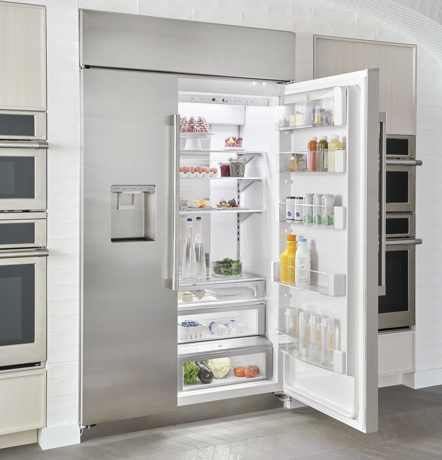 Monogram 48" Built In Side By Side Stainless Steel Dispenser Refrigerator - ZISS480DNSS