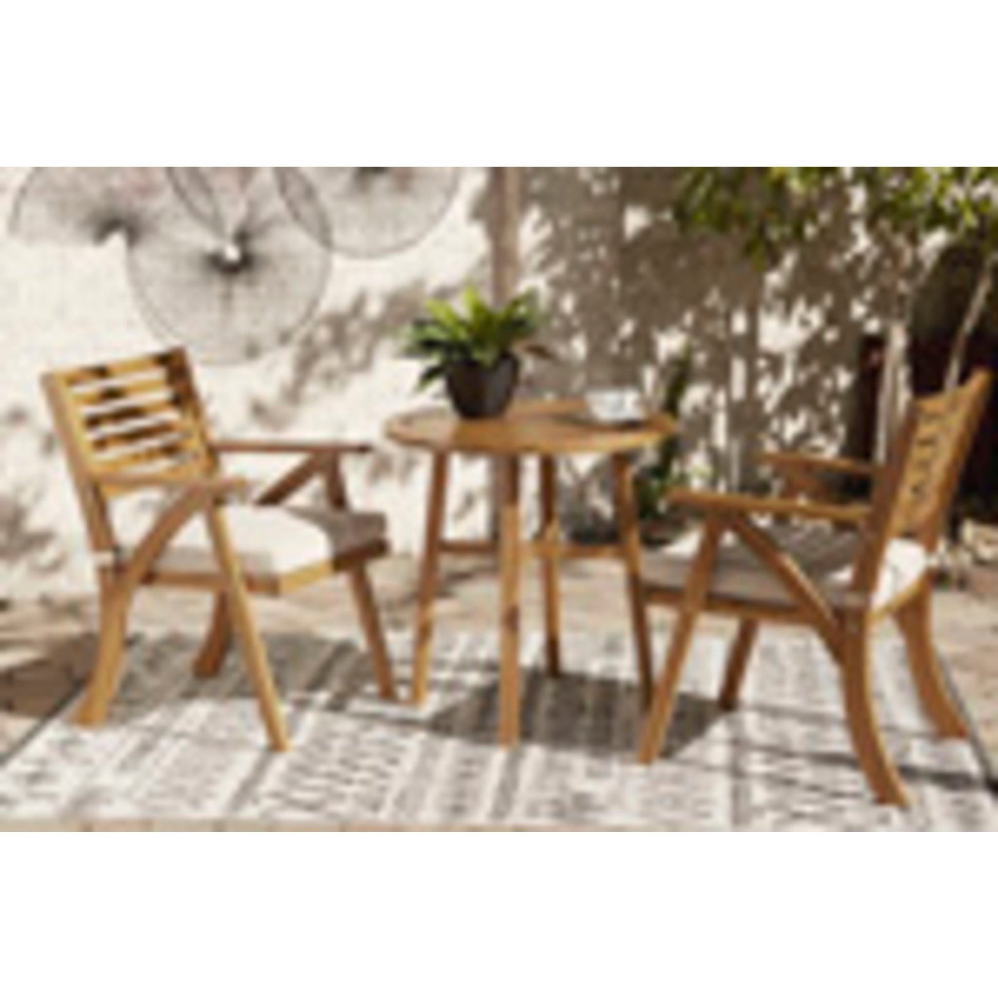 Outdoor Vallerie Table and Pair of Chairs Brown