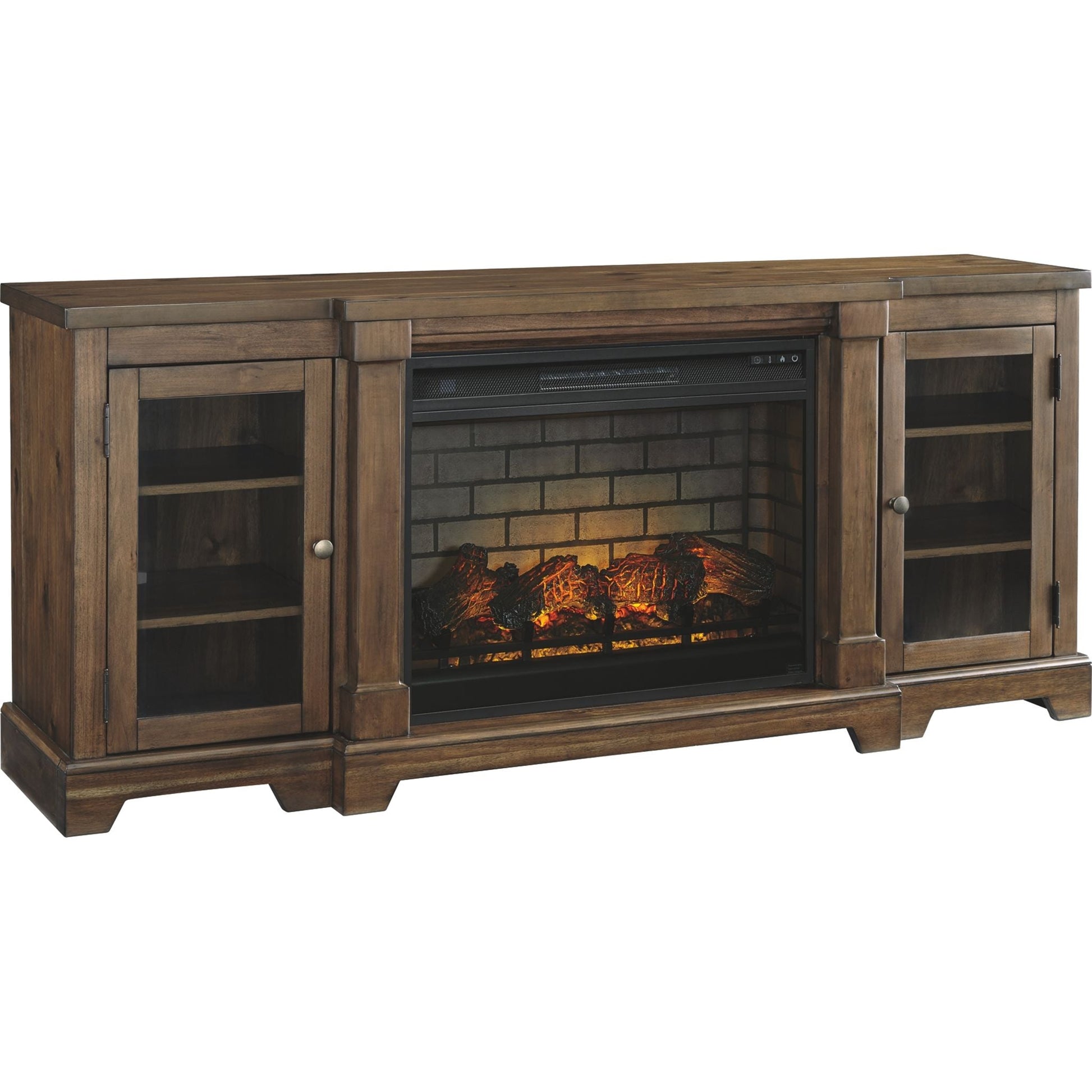 Flynnter TV Stand with Fireplace - Medium Brown