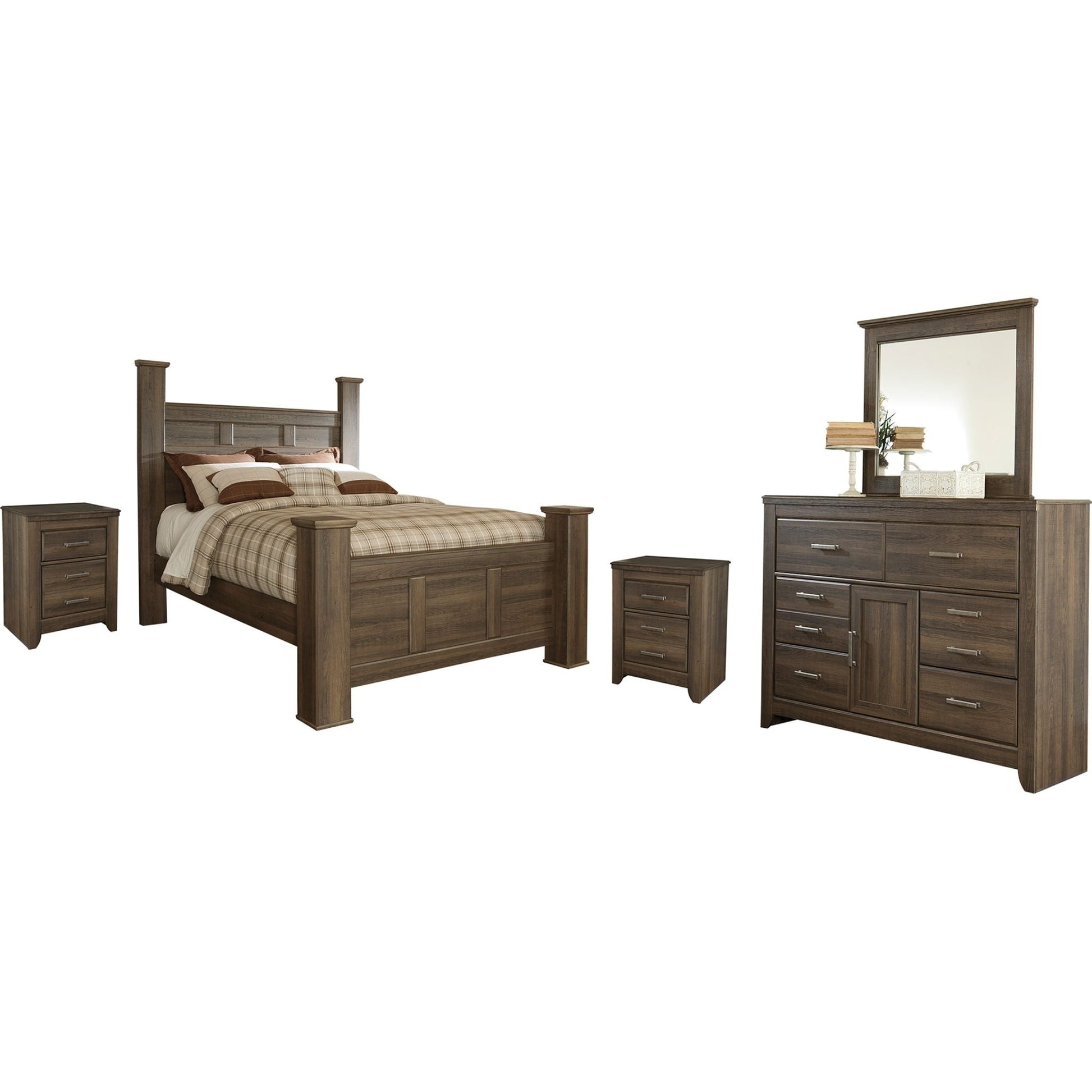 Juararo 6 Piece Queen Poster Bedroom - Dark Brown