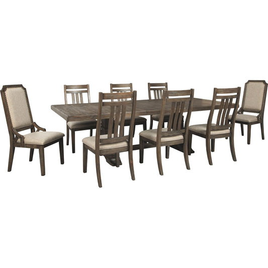 Wyndahl 9 Piece Dining Room - Rustic Brown - (PKG002294)