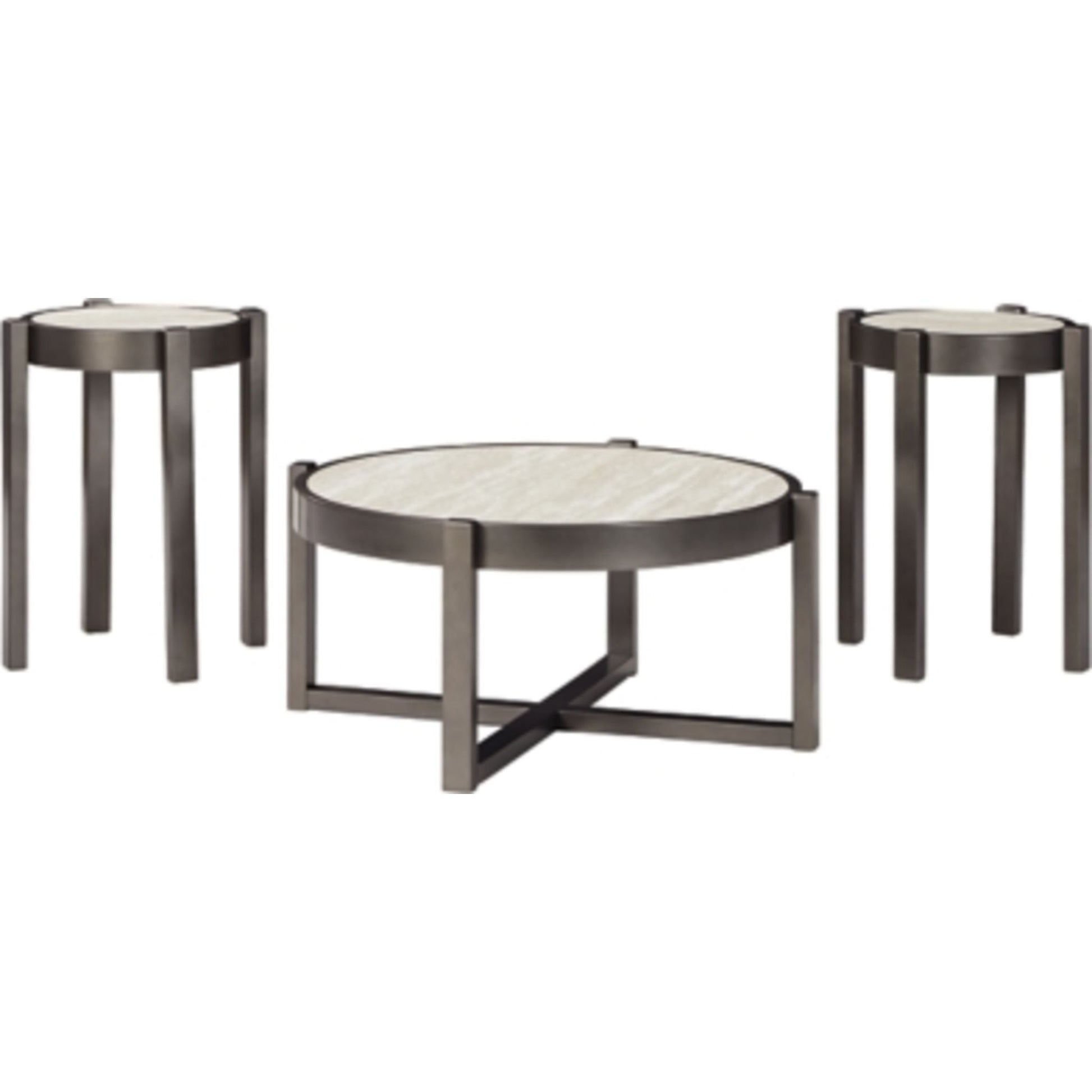 Lannoli 3 Pack Tables - Beige/Pewter
