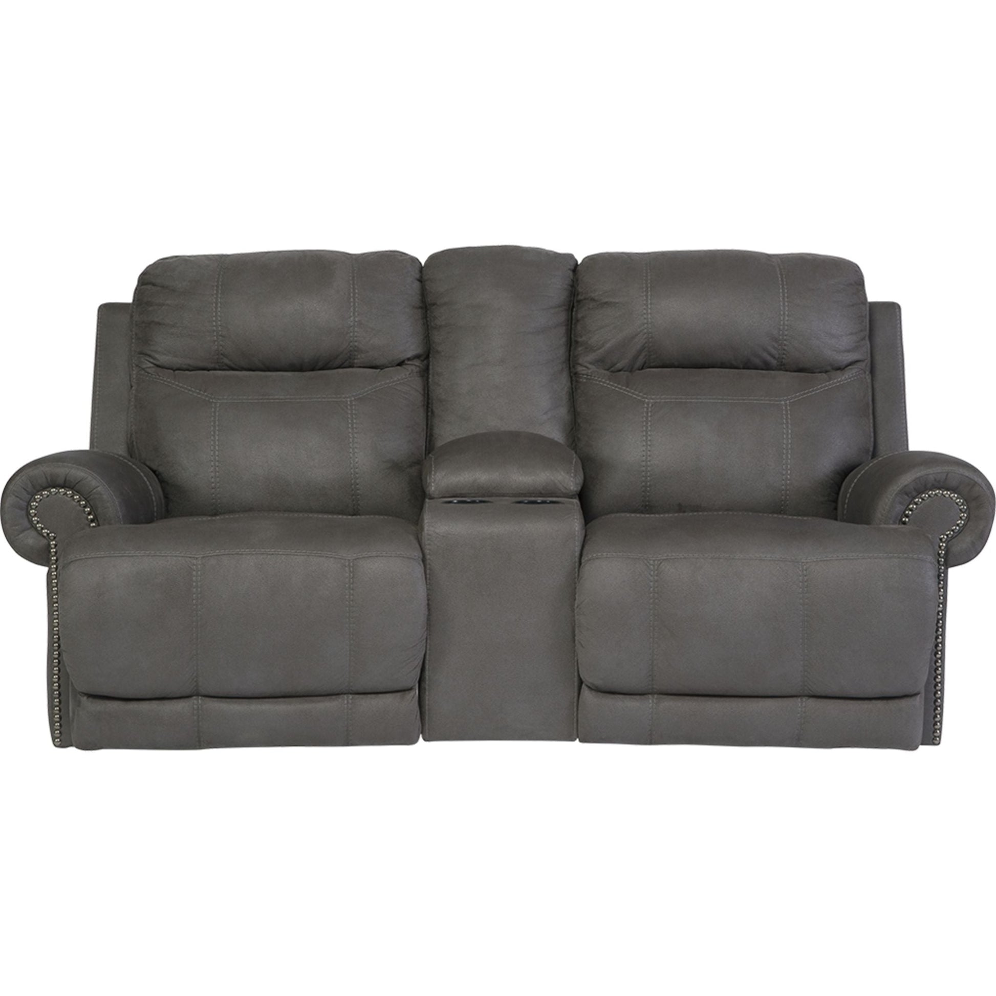 Austere Reclining Loveseat with Console - Grey