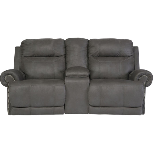 Austere Reclining Loveseat with Console - Grey