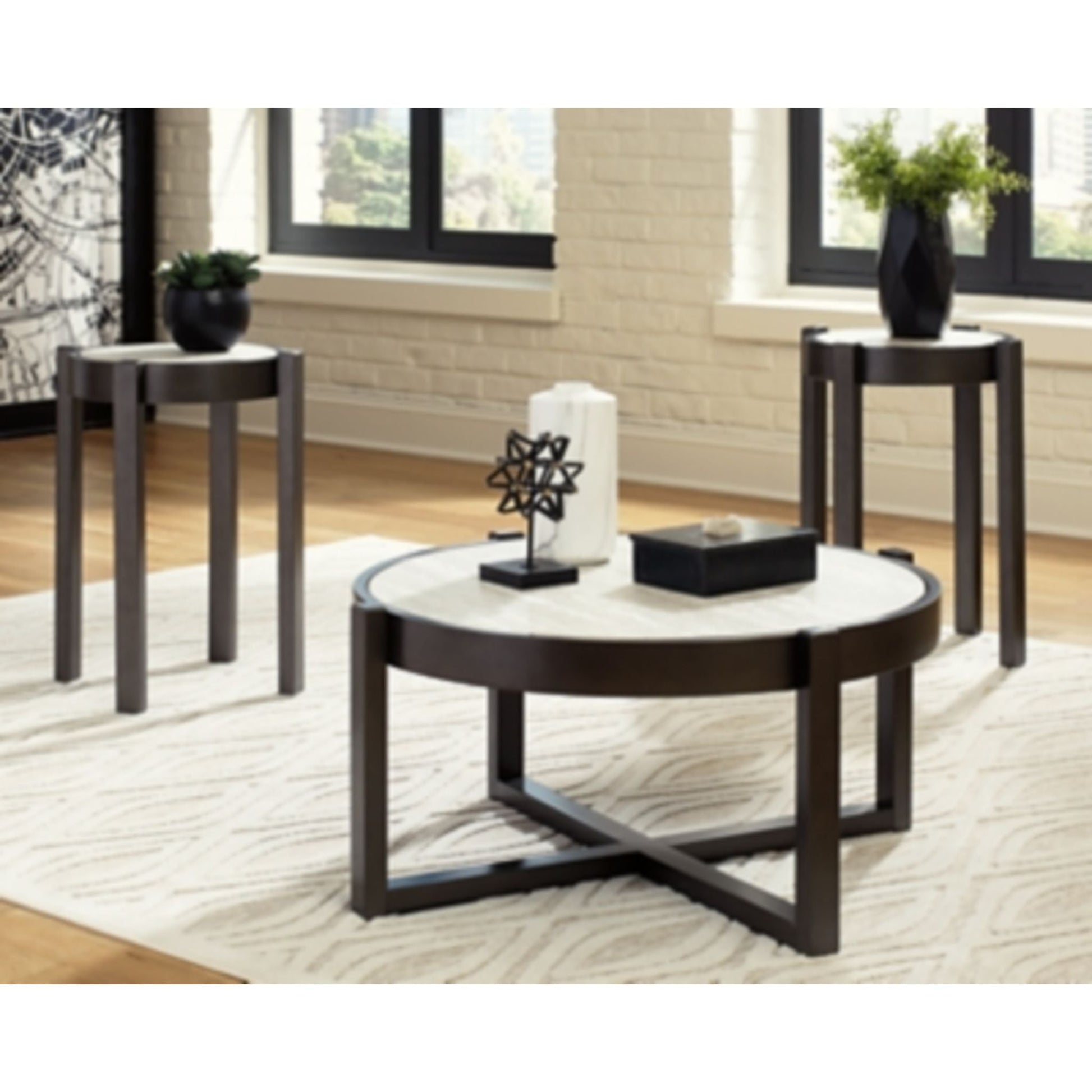 Lannoli 3 Pack Tables - Beige/Pewter