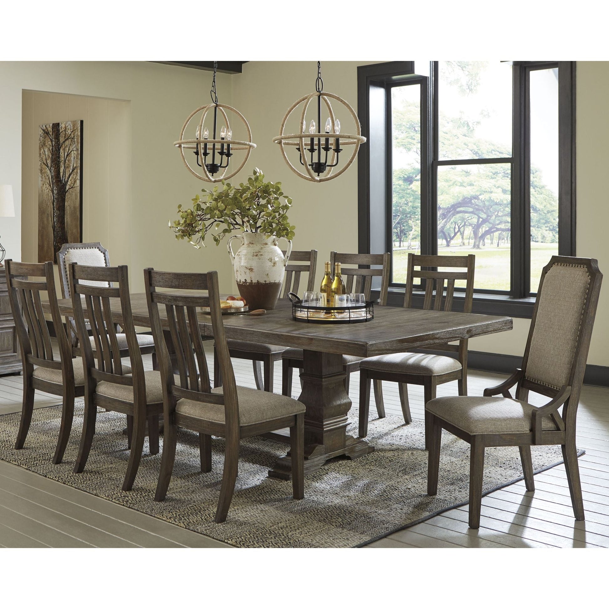 Wyndahl 9 Piece Dining Room - Rustic Brown - (PKG002294)