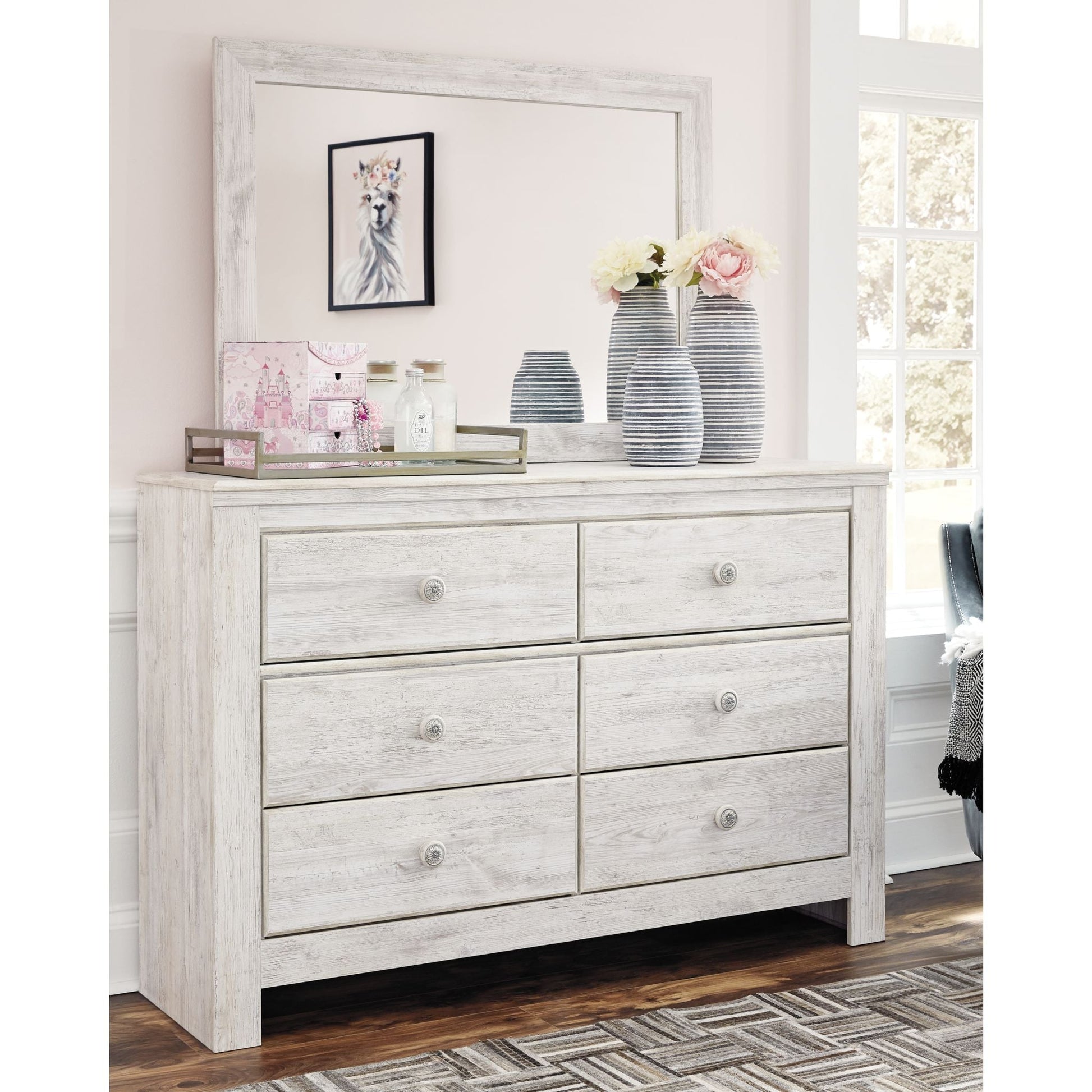 Jareth 2 Piece Dresser & Mirror - Whitewash