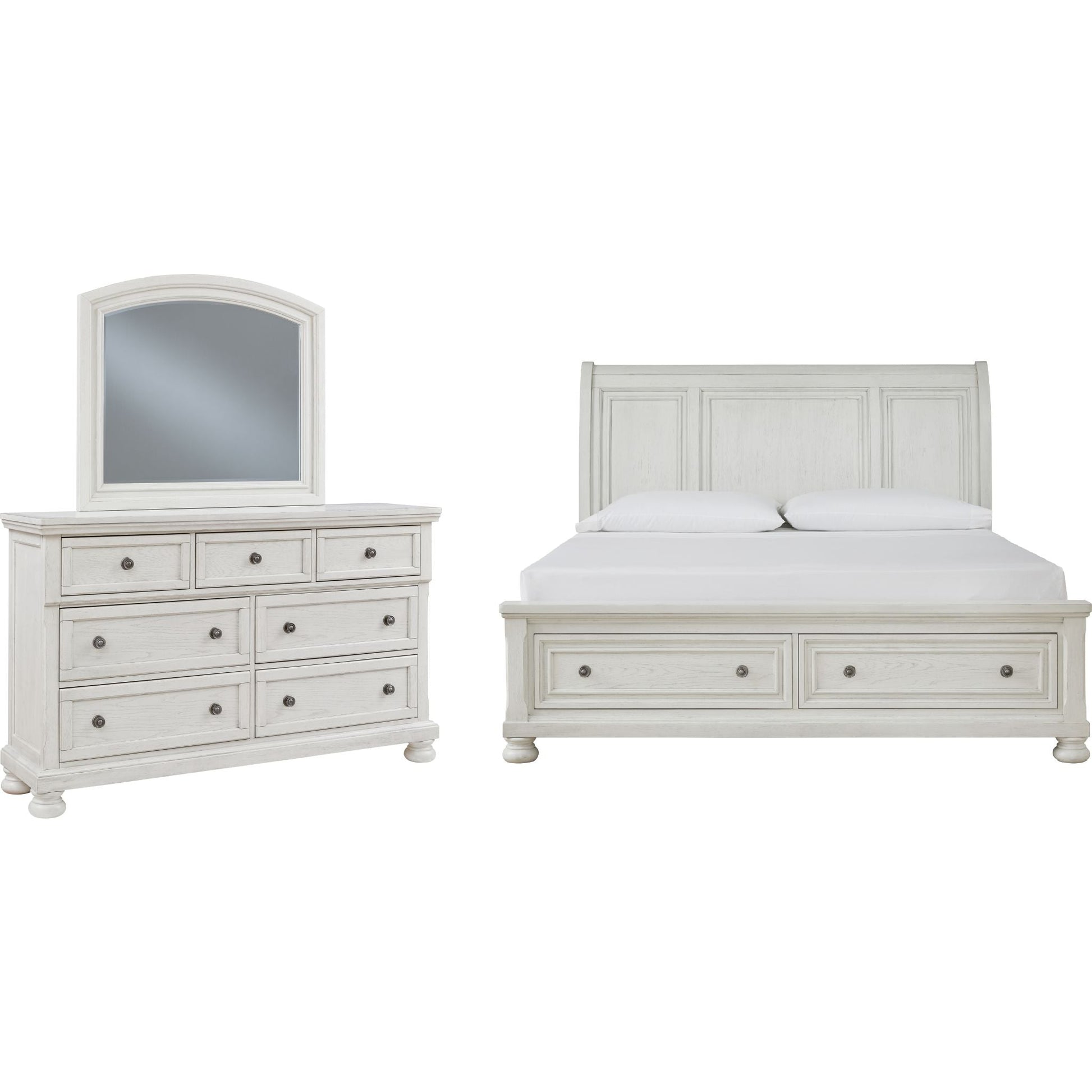 Robbinsdale 5 Piece King Sleigh Bedroom - Antique White