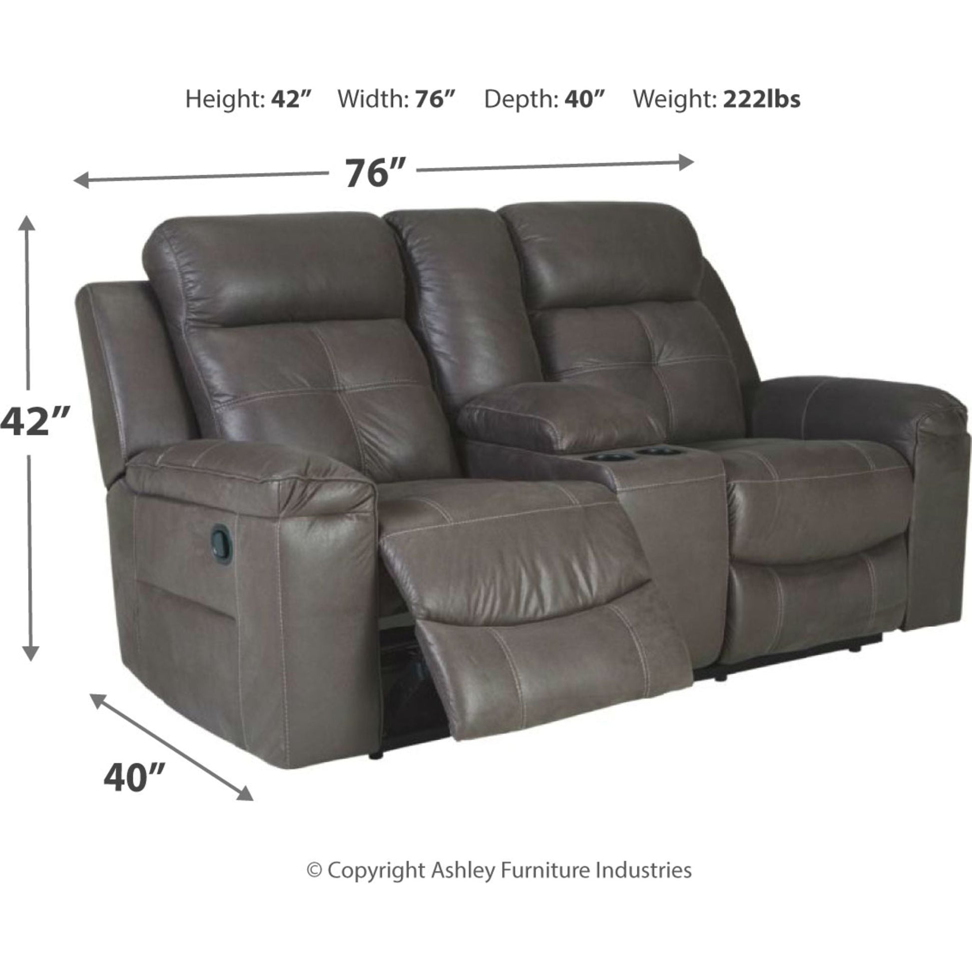 Jesolo Reclining Loveseat with Console - Dark Gray