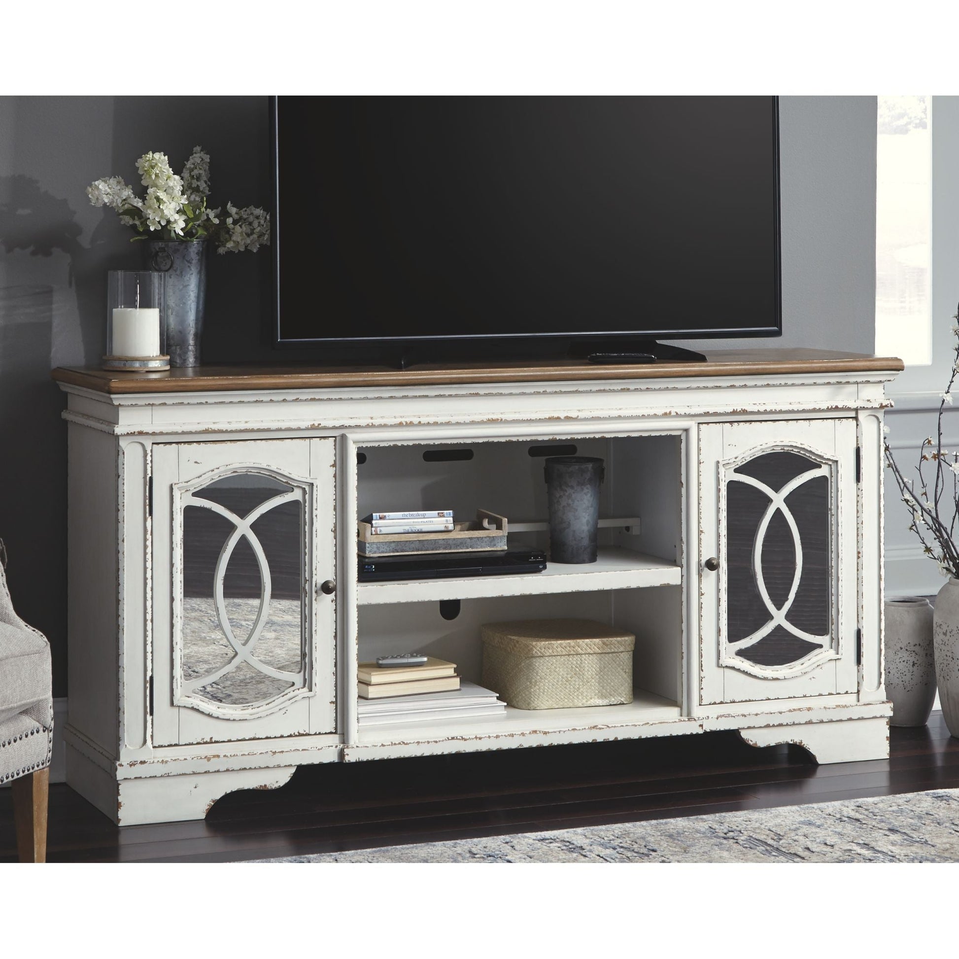 Realyn Large TV Stand - Chipped White