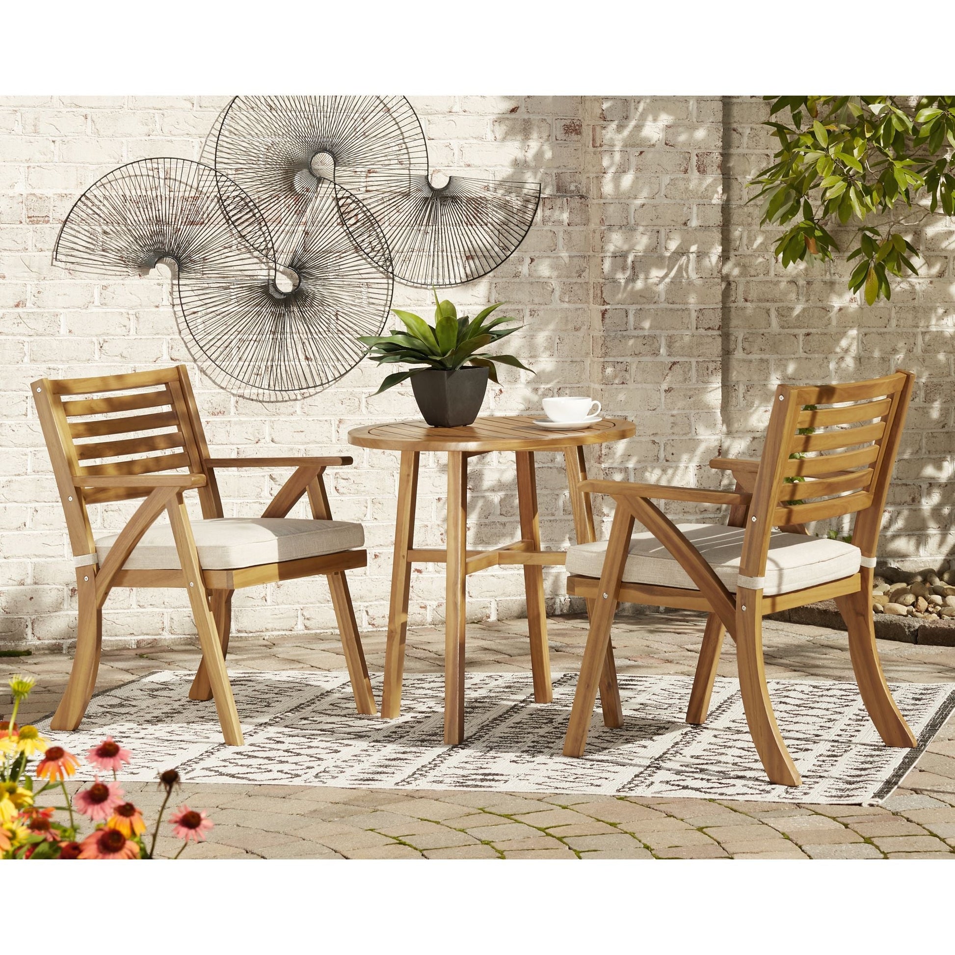 Outdoor Vallerie Table and Pair of Chairs Brown