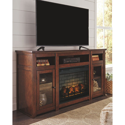 Harpan TV Stand with Fireplace - Reddish Brown