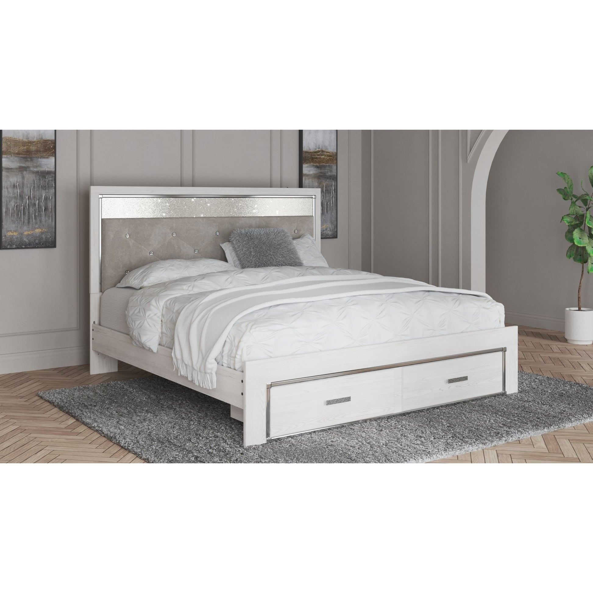 Altyra 3 Piece King Platform Bed - White
