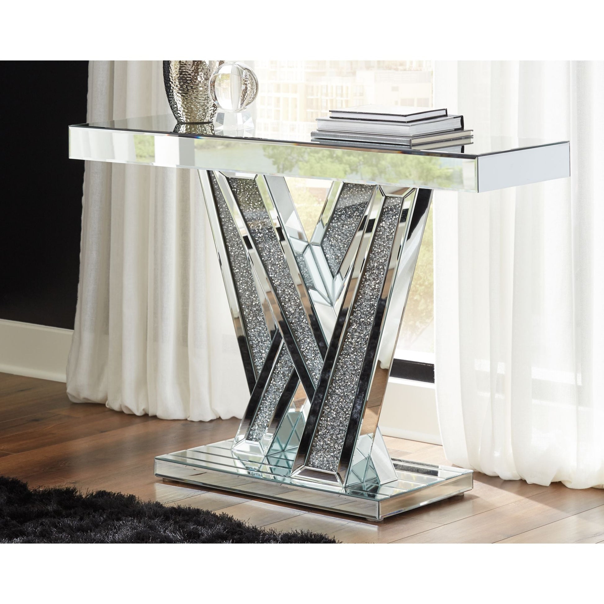 Gillrock Console Table - Mirror/Silver Finish