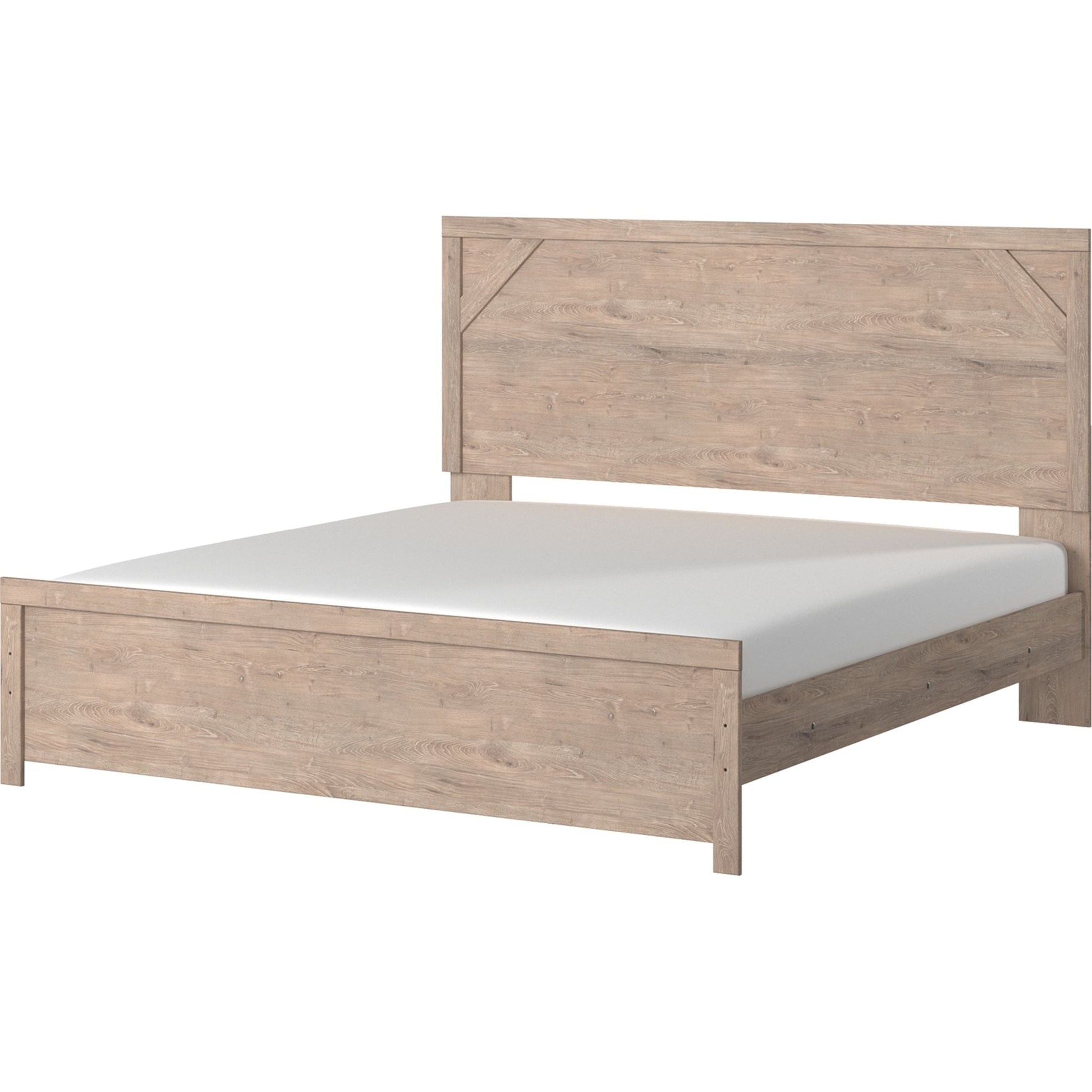 Senniberg 3 Piece King Panel Bed - Light Brown/White