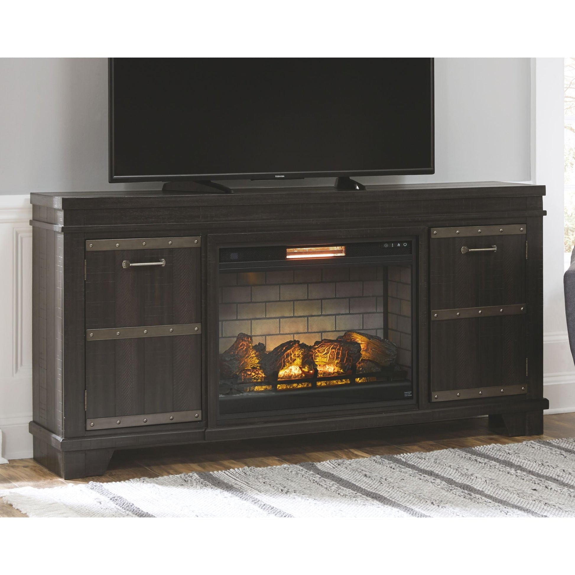 Noorbrook TV Stand with Fireplace - Black