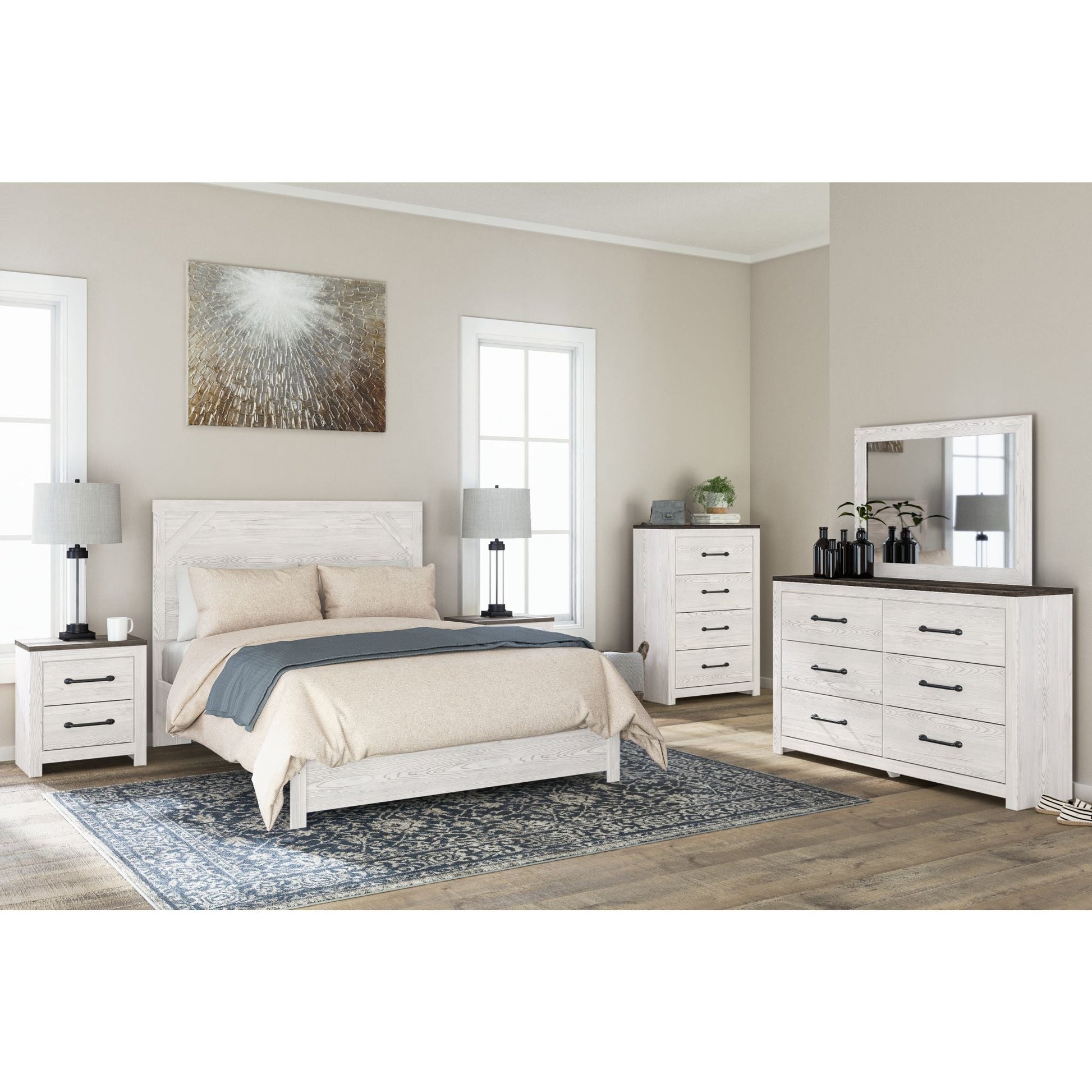 Gerridan 3 Piece Queen Panel Bed - White/Gray