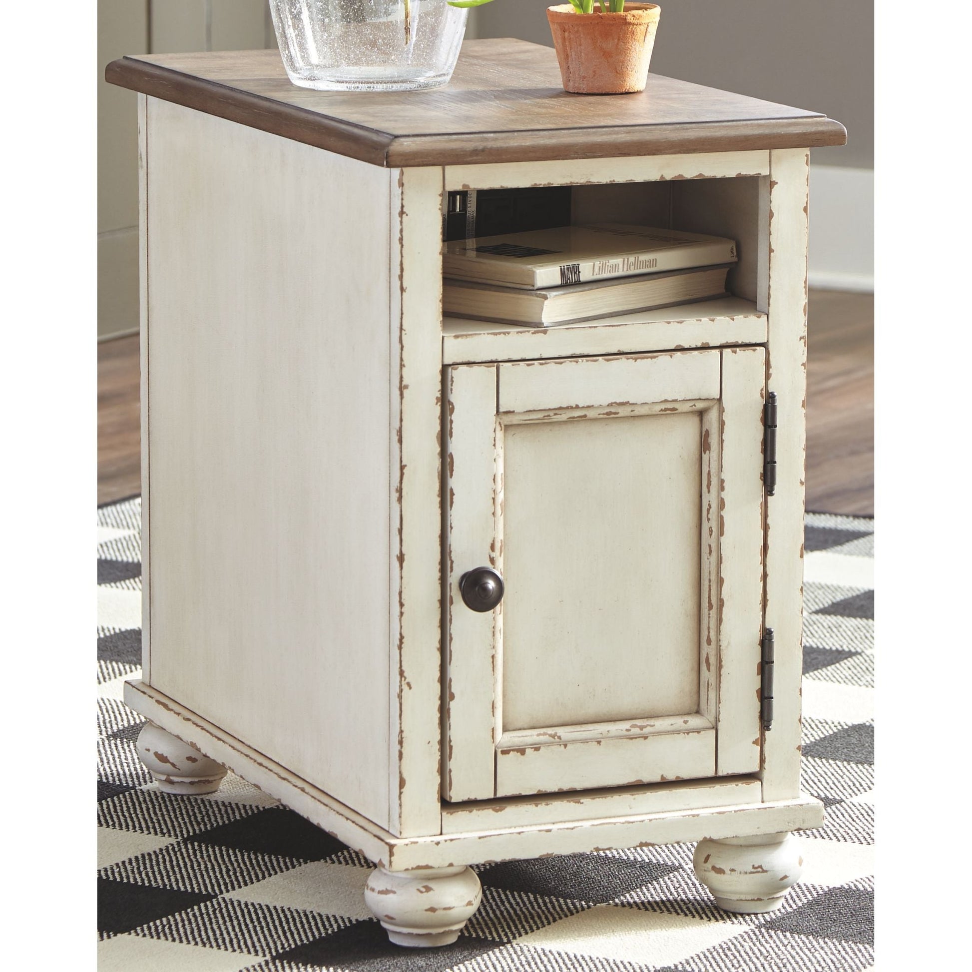 Allison Chair Side End Table - White/Brown