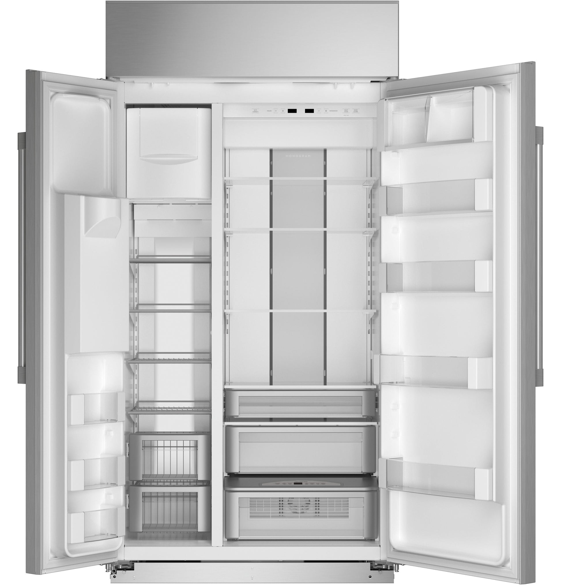 Monogram 42" Built In Side By Side Stainless Steel Dispenser Refrigerator - ZISS420DNSS