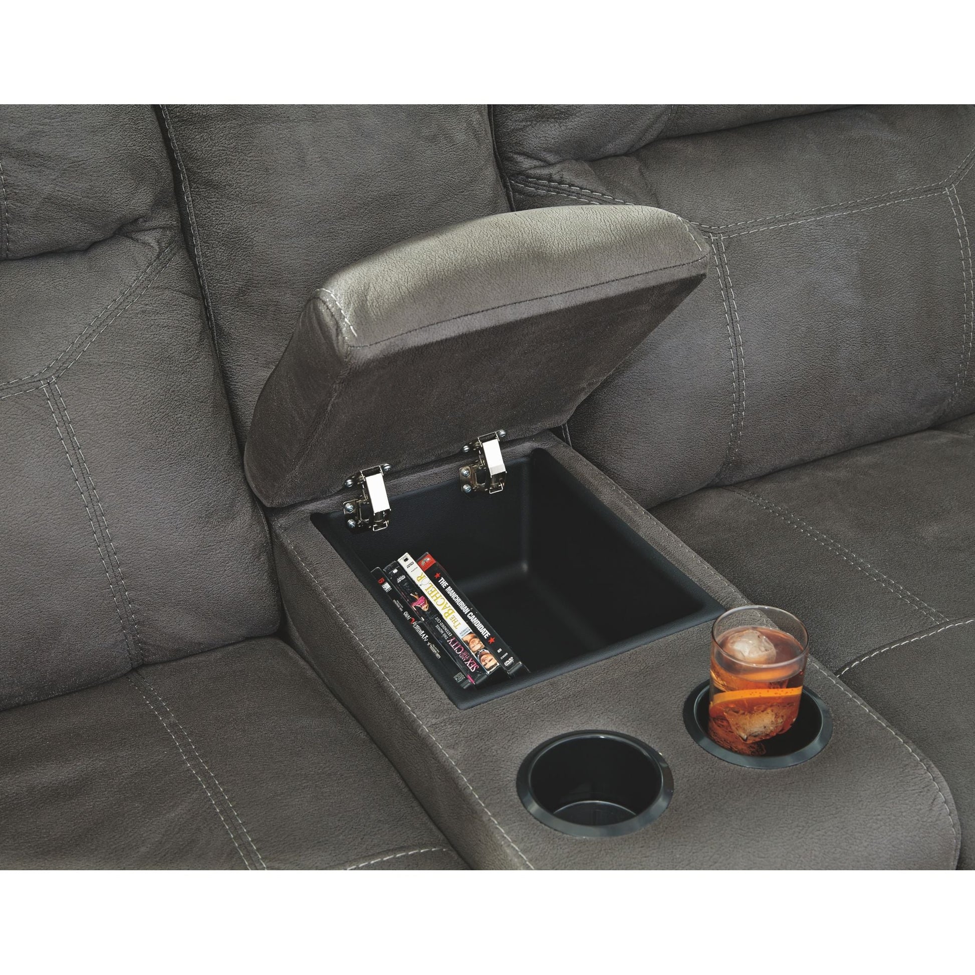 Austere Reclining Loveseat with Console - Grey