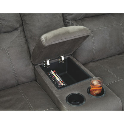 Austere Reclining Loveseat with Console - Grey