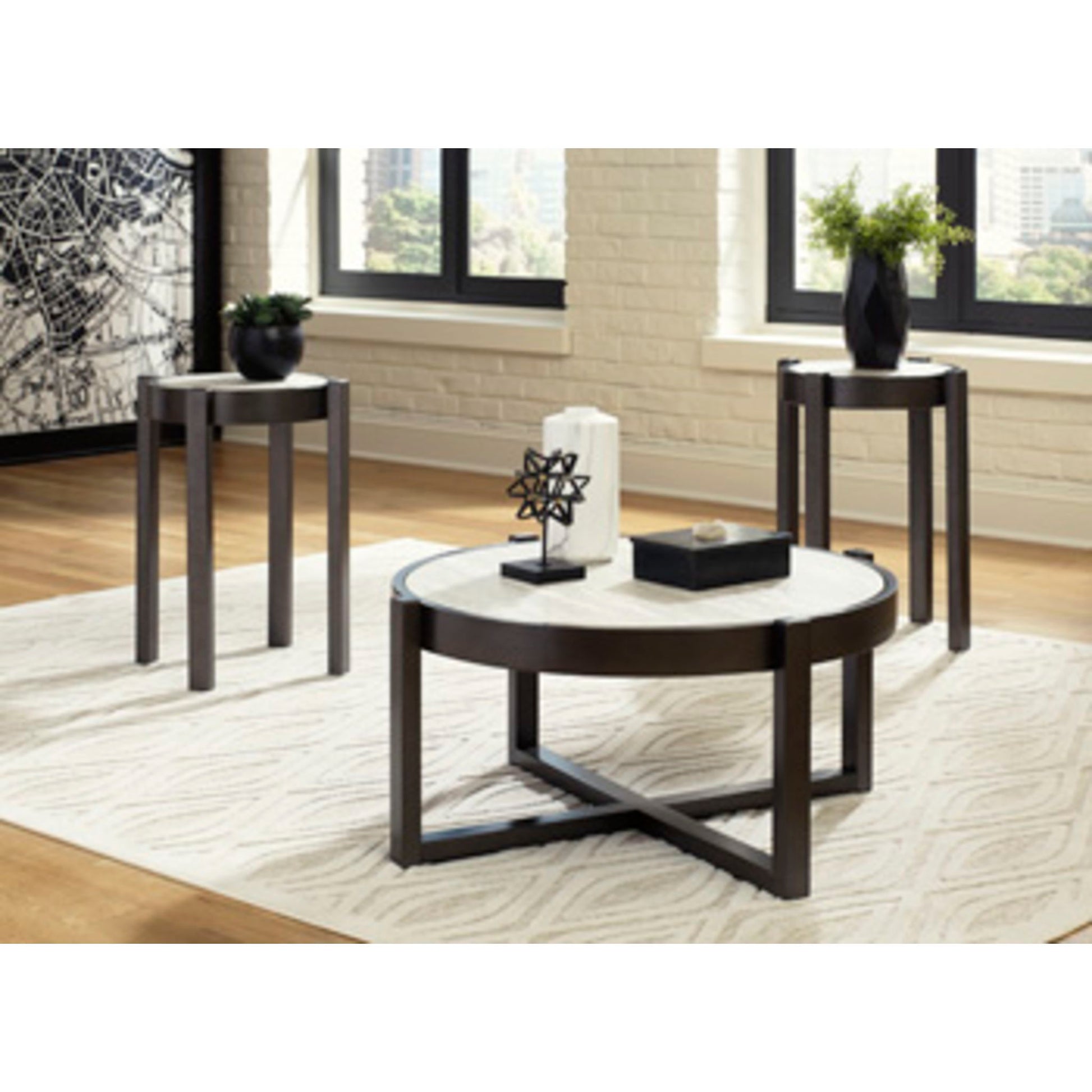 Lannoli 3 Pack Tables - Beige/Pewter