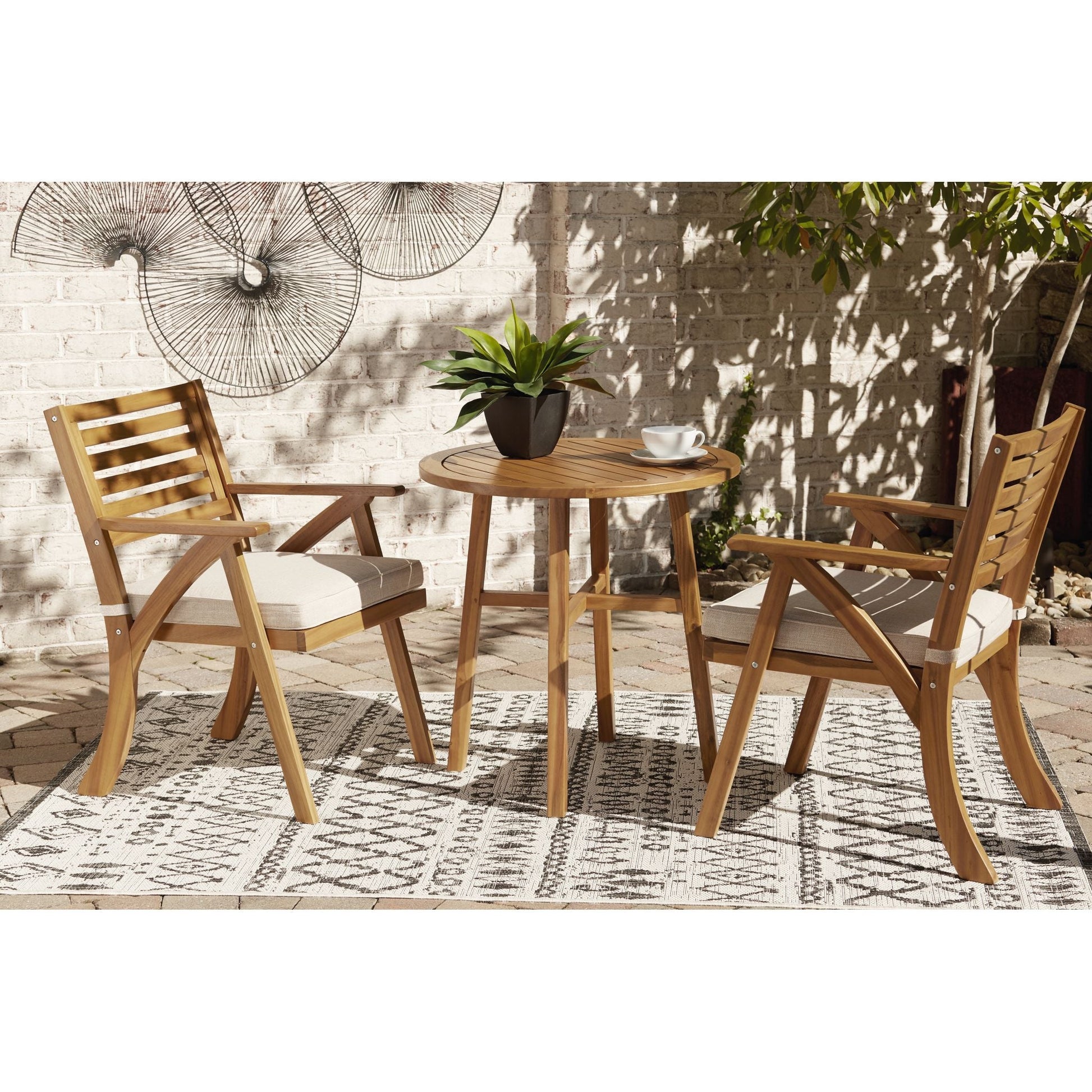 Outdoor Vallerie Table and Pair of Chairs Brown