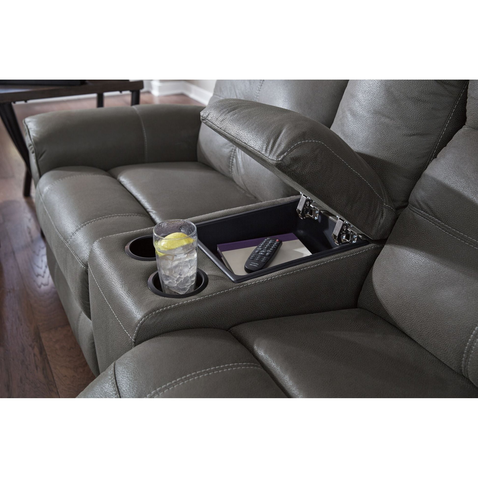 Jesolo Reclining Loveseat with Console - Dark Gray