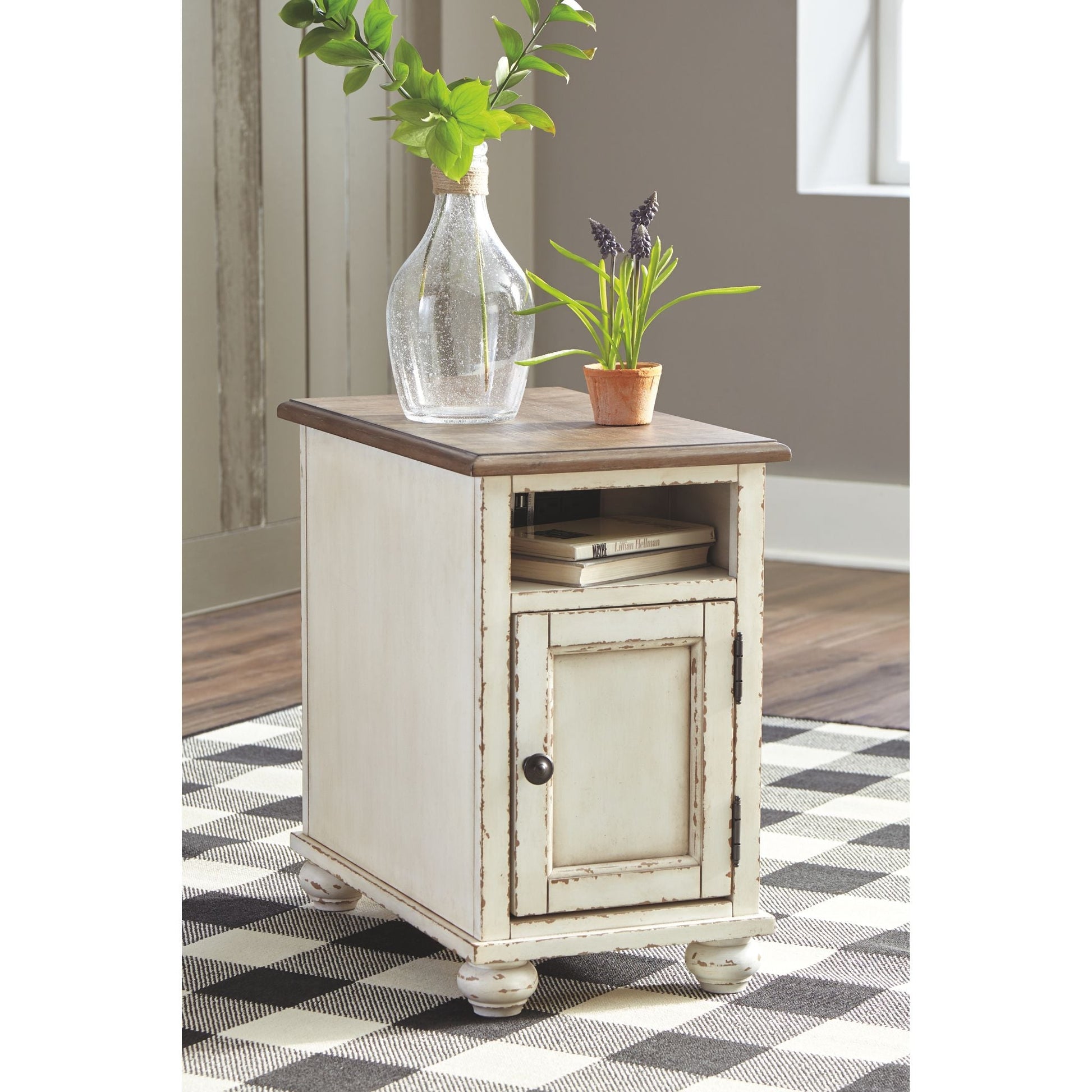 Allison Chair Side End Table - White/Brown