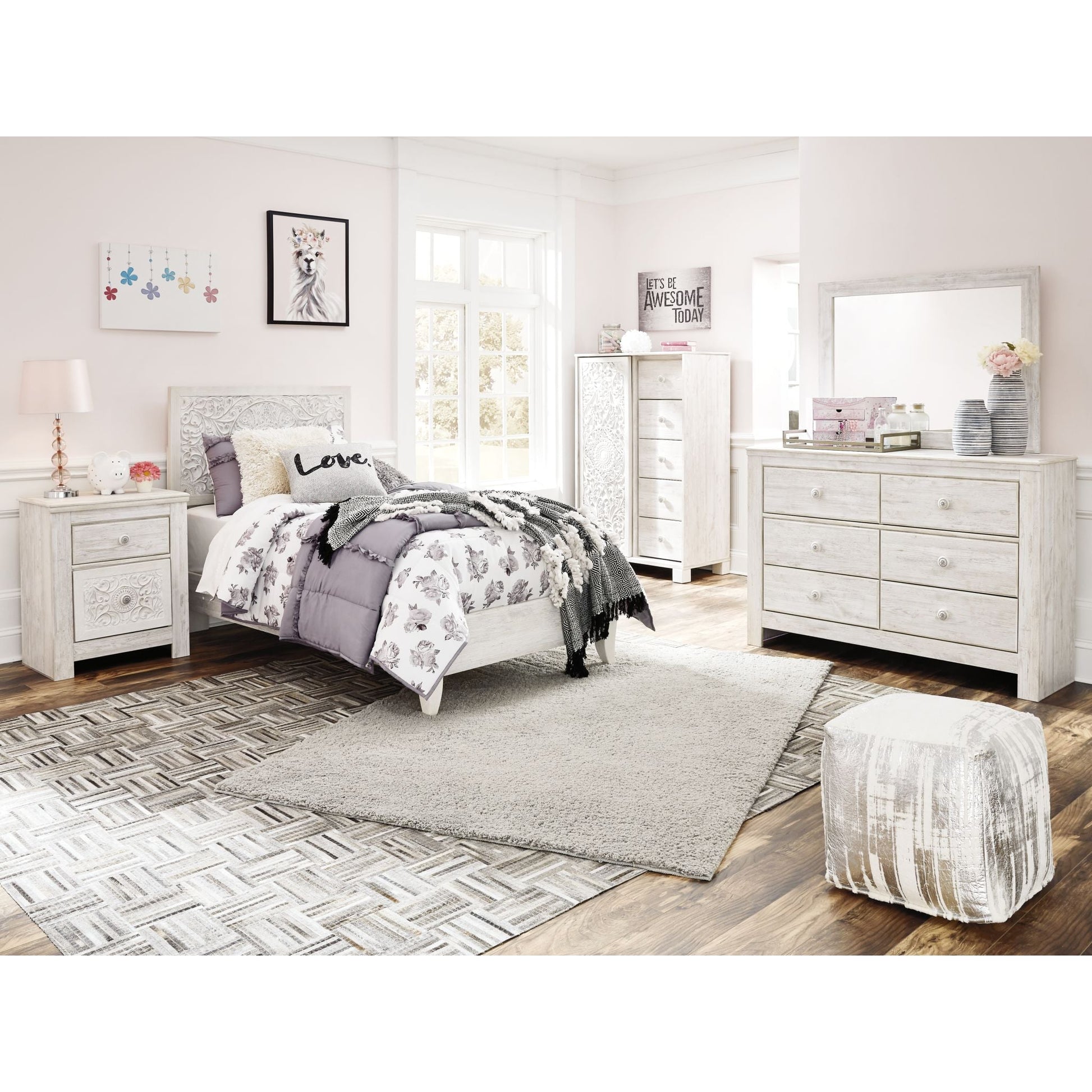 Jareth 2 Piece Dresser & Mirror - Whitewash