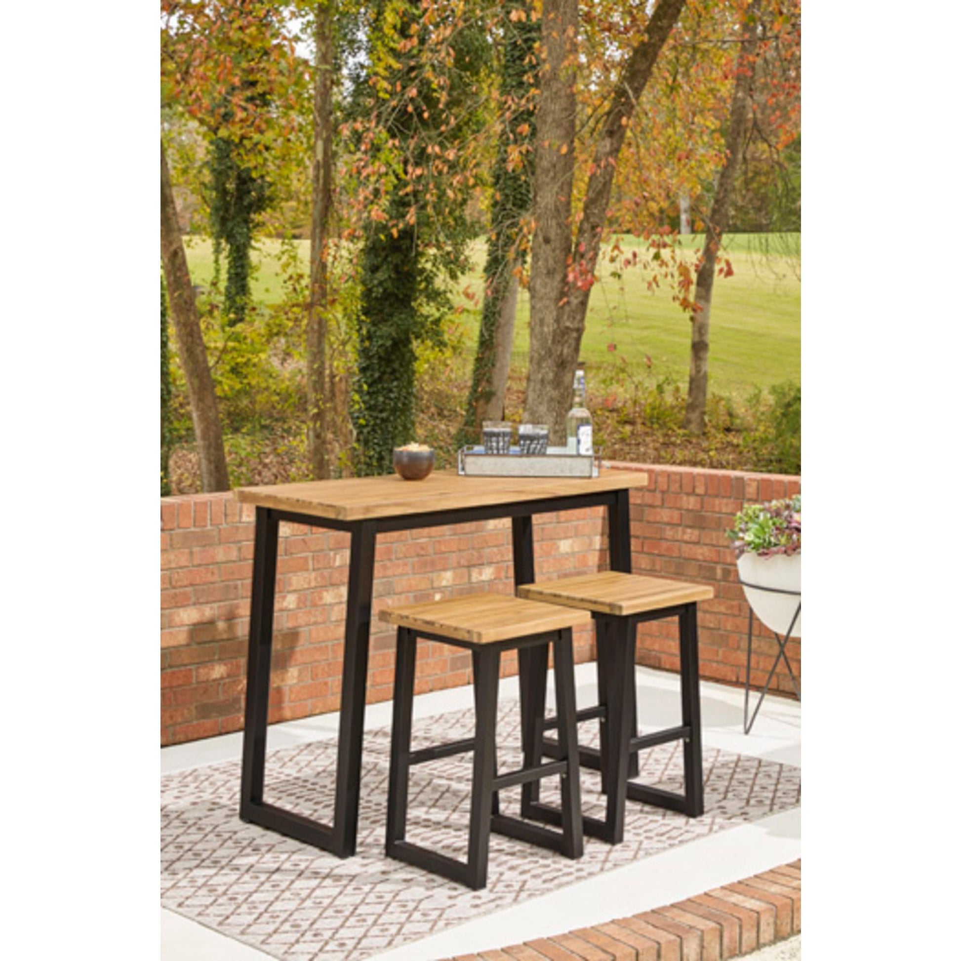 Outdoor Town Wood Table and Pair of Chairs Brown/Black