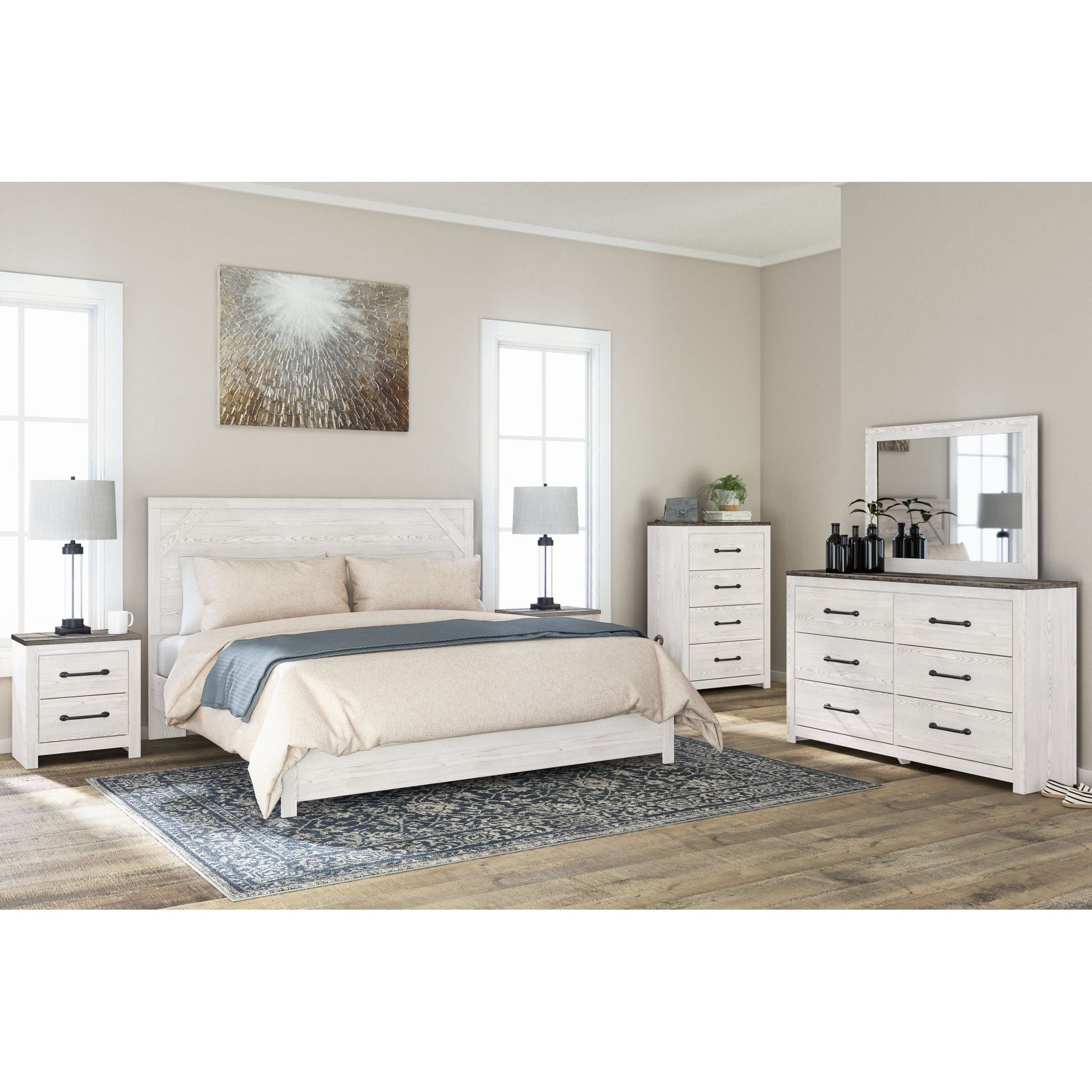 Gerridan 3 Piece King Panel Bed - White/Gray
