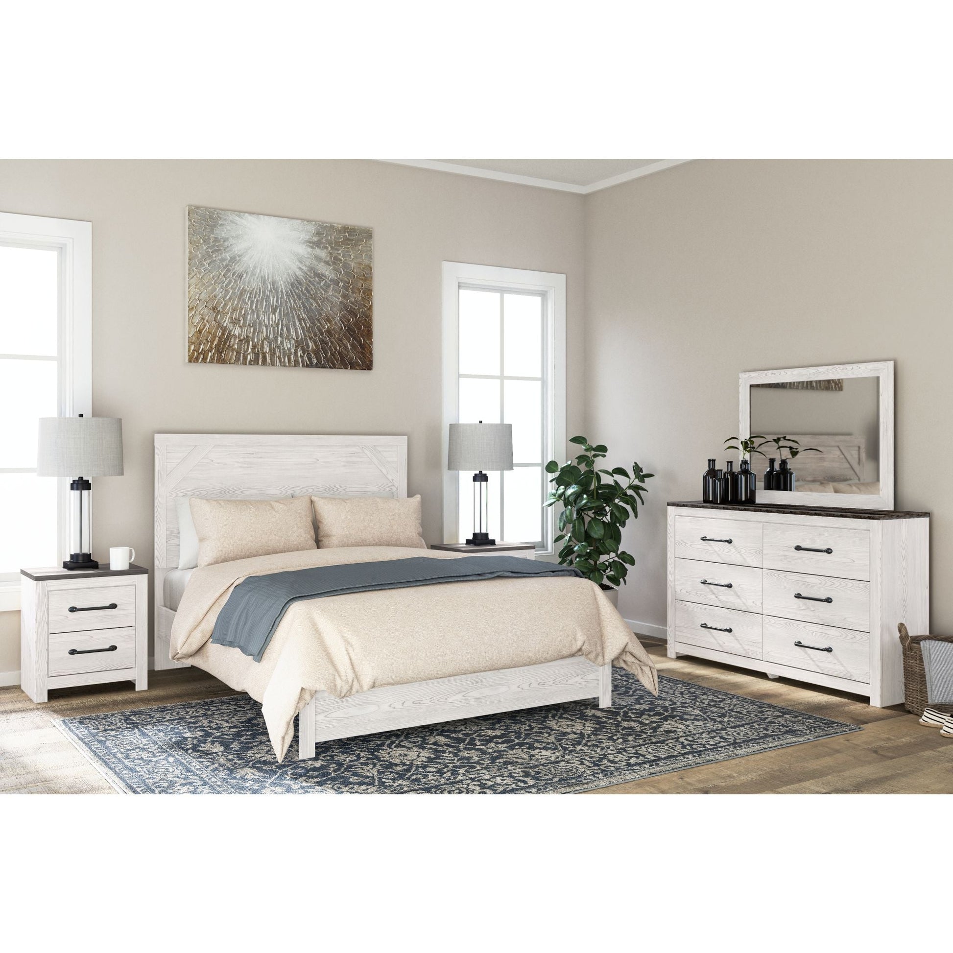 Gerridan 3 Piece Queen Panel Bed - White/Gray