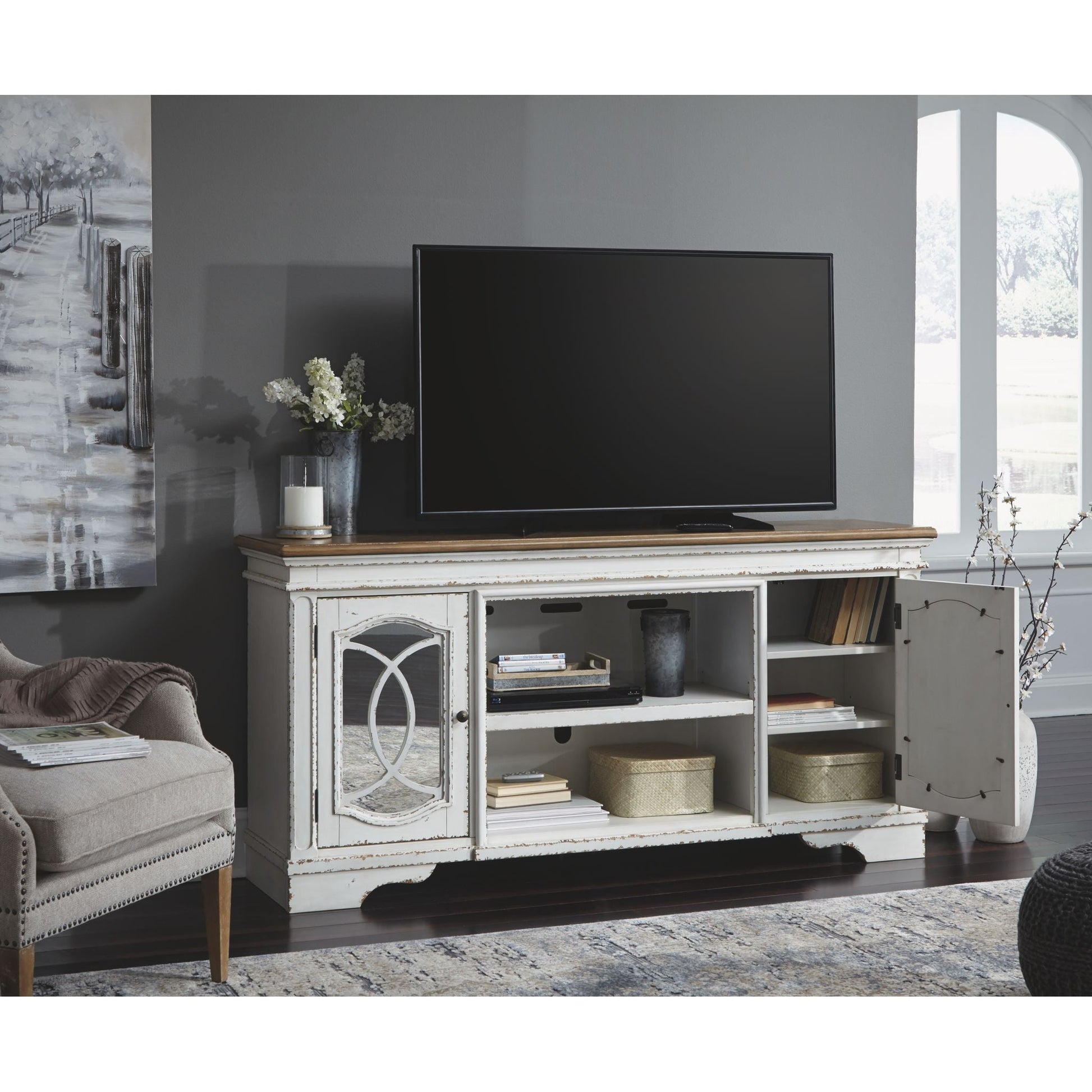 Realyn Large TV Stand - Chipped White