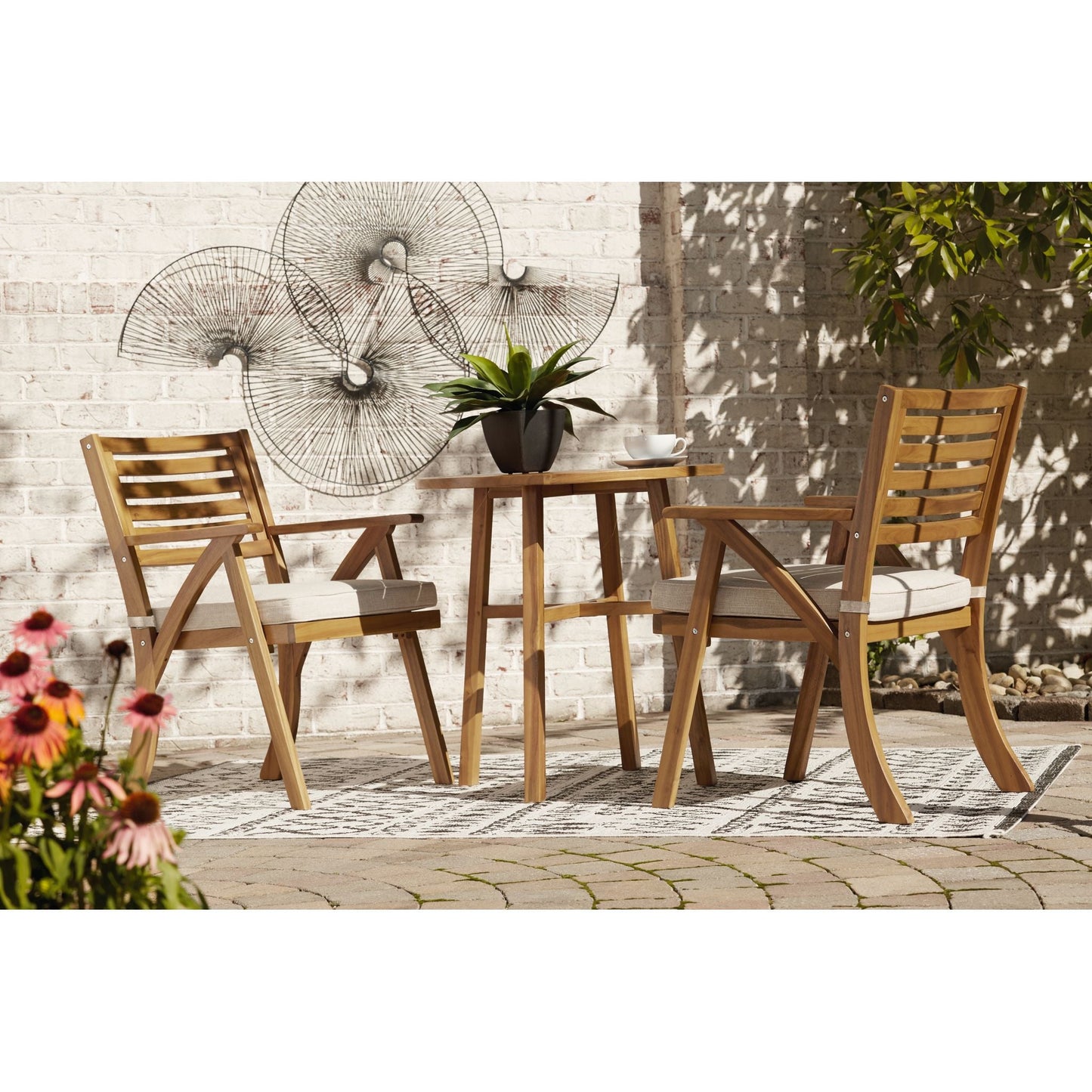 Outdoor Vallerie Table and Pair of Chairs Brown